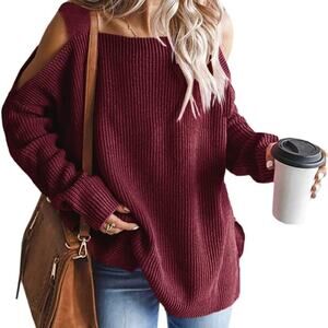 New Small Cold Shoulder, Oversized, Square Neck, Chunky, Batwing Tunic Sweater